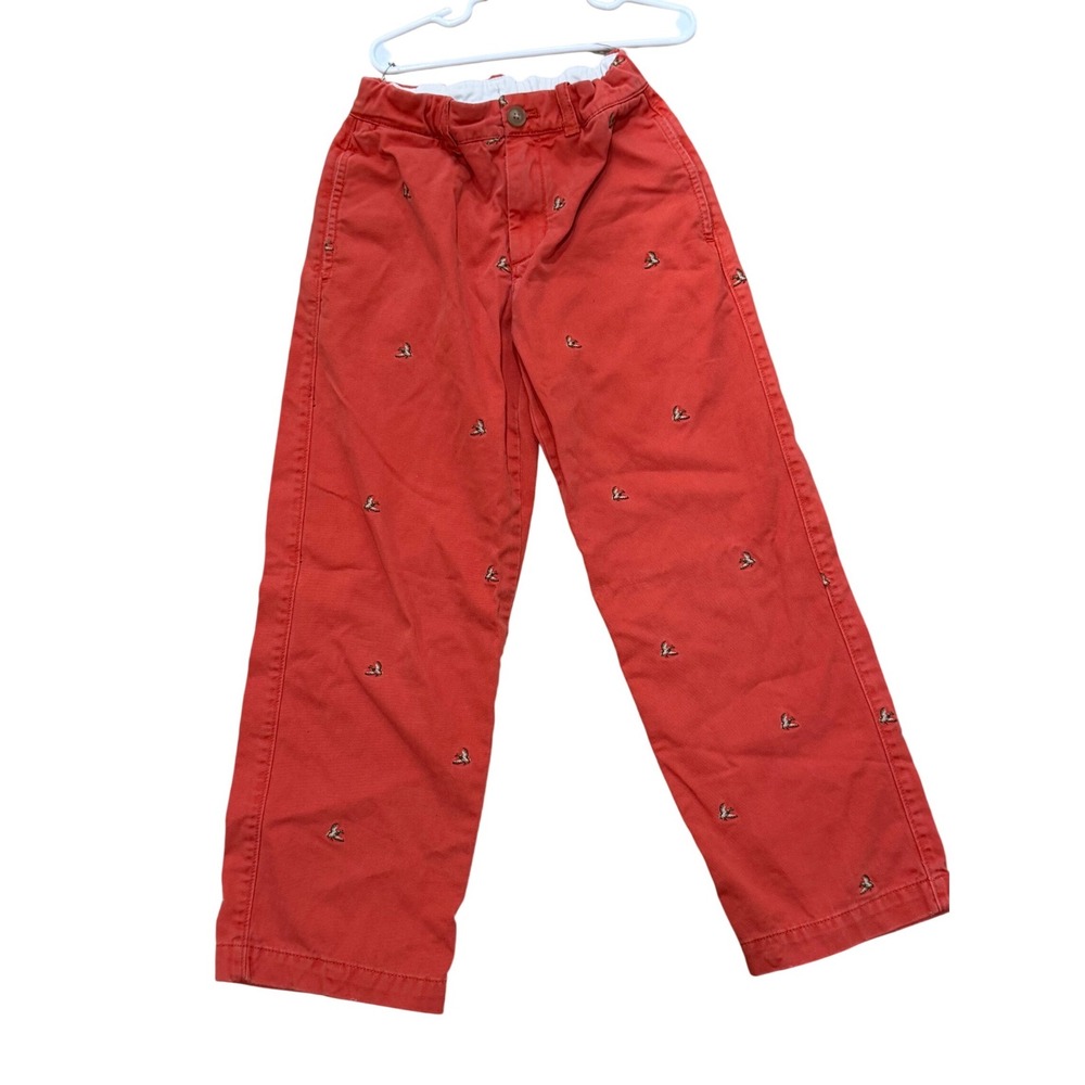 Crewcuts by J. Crew Boys Size 8 Red Nautical Embroidered Chino Preppy Pants Sz 8